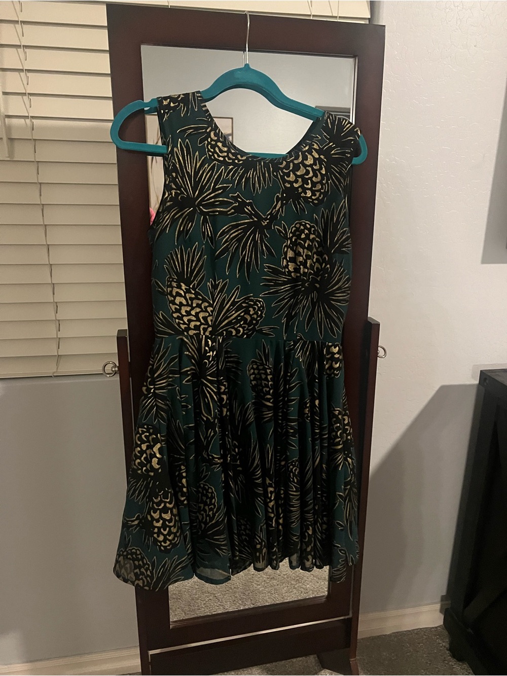 Maison Jules Teal Sleeveless Pineapple Print Midi Dress